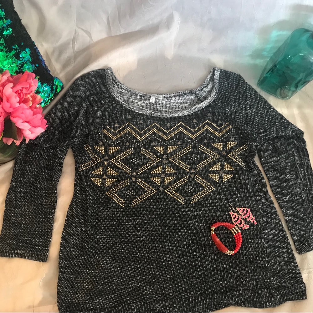 Charlotte Russe cow neck sweater with gold studs
